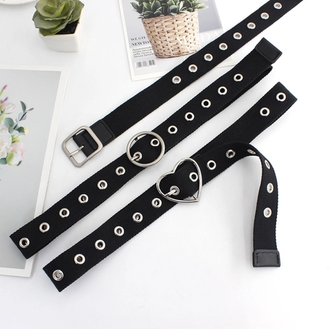 Cintura in Tela Moda Unisex Con Occhielli in Metallo Nero Stile Punk Cintura per Donna Uomo Jeans Casual Cintura Decorativa