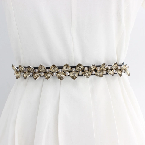 Women Elastic Rhinestone Belt Sparkling Heart Rhinestone Inlaid PU Skinny Corset Belt For Dress Wedding Party Jewelry