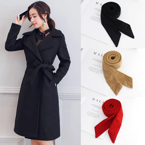 Women Woolen Coat Belt With Resin Buckle Bow Tie Decorative Wide Waist Strap Solid Color Fashion Trench Coat Accessories