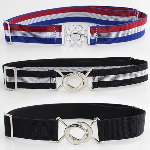 Cintura Elastica Regolabile da Donna in Tela a Righe Cintura Decorativa Con Fibbia in Metallo Geometrica a Fiore per Abiti Jeans