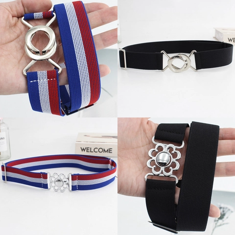 Cintura Elastica Regolabile da Donna in Tela a Righe Cintura Decorativa Con Fibbia in Metallo Geometrica a Fiore per Abiti Jeans
