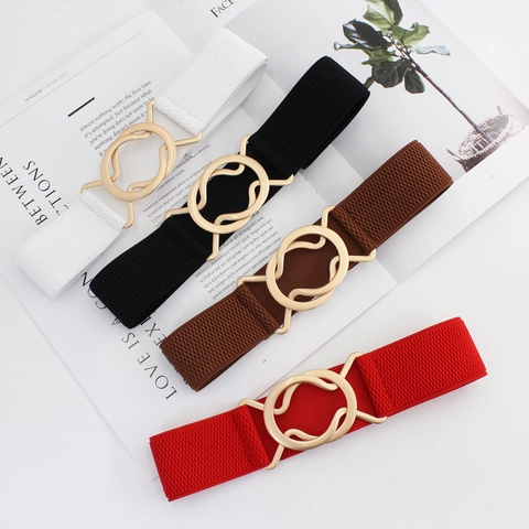 Cintura Elastica da Donna alla Moda per Vestiti Cintura a Corsetto ad Alta Elasticità con Fibbia a Incastro Dorata Accessorio per la Vita