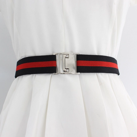 Cintura Elastica Regolabile Unisex Righe a Contrasto Cintura a Vita Alta Con Fibbia a Incastro in Metallo Fascia Casual
