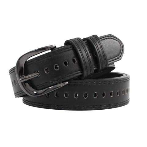 Cintura in Pelle PU Vintage Traforata per Donna Fibbia ad Ardiglione in Lega Ovale Cintura Casual per Jeans Accessorio Moda Studente