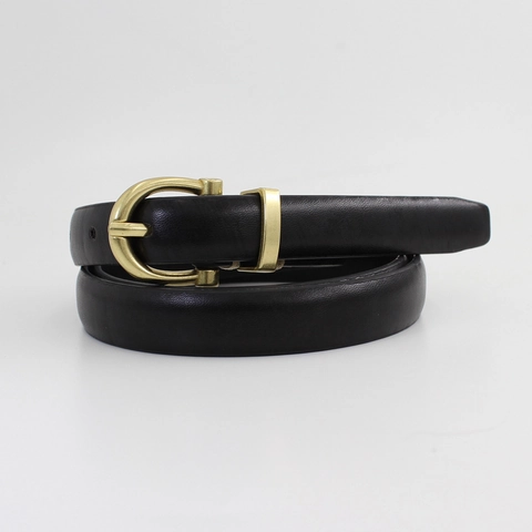 Women Minimalist PU Leather Thin Belt With Gold Horseshoe Pin Buckle Vintage Fashion Decorative Waist Strap For Jeans
