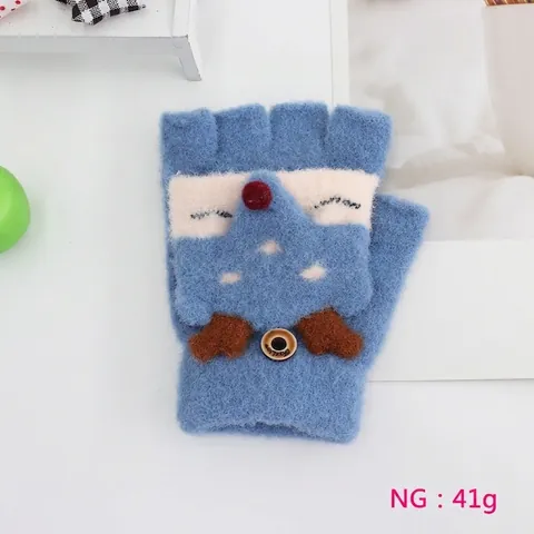 Kinderen Winter Warme Gebreide Handschoenen Schattige Cartoon Vos Rendier Flip Cover Halve Vinger Convertibele Wanten Jongens Meisjes