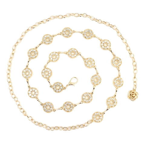 Cintura a Catena in Metallo Elegante da Donna Catena da Vita in Oro con Strass e Ciondolo a Rosa per Decorazione Vestiti Maglioni
