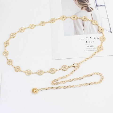 Cintura a Catena in Metallo Elegante da Donna Catena da Vita in Oro con Strass e Ciondolo a Rosa per Decorazione Vestiti Maglioni