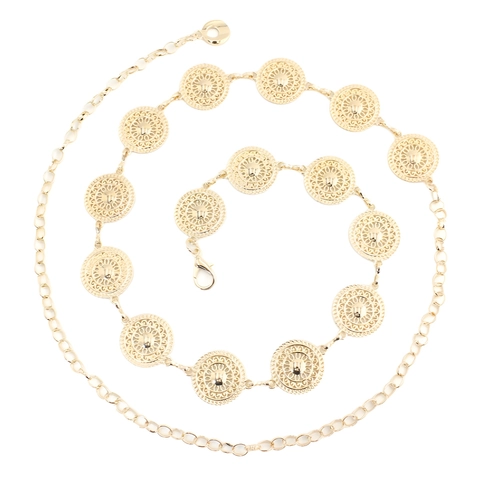 Vintage Damen Hohl Medaille Taillenkette Gürtel Verstellbare Metallgliederkette Gürtel Für Kleid Pullover Gold Silber Schmuck