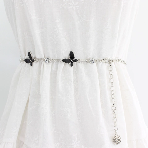 Chaîne de Taille en Métal Papillon pour Femmes Avec Accents de Strass Pendentif Fleur de Rose Réglable pour Robe Pull
