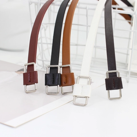Women Minimalist Skinny PU Leather Belt Solid Color Thin Waist Belt With Alloy Silver Buckle For Dresses Jeans Adjustable Knotted Fashion Accessory