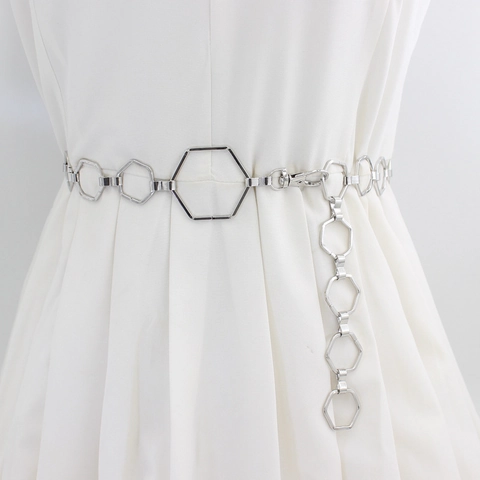 Cintura a Catena in Metallo Esagonale da Donna Catena in Vita Geometrica Cava Regolabile per Decorazione Vestiti Accessori