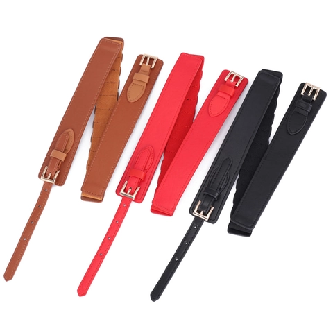 Cintura a Corsetto Elastica da Donna Doppia Fibbia ad Ardiglione Pelle PU Regolabile Stretch Decorazione Vestito Girovita