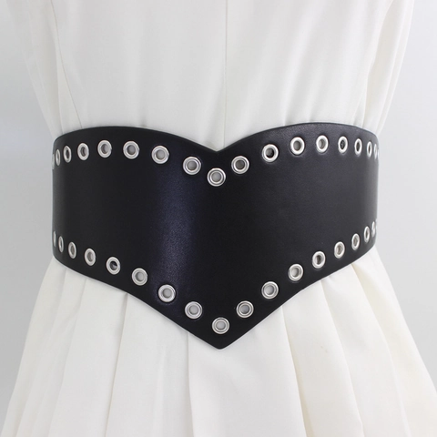 Ceinture Corset Large Élastique pour Femmes Mode Oeillets Métalliques Ceinture de Taille Extensible Décorative Style Punk