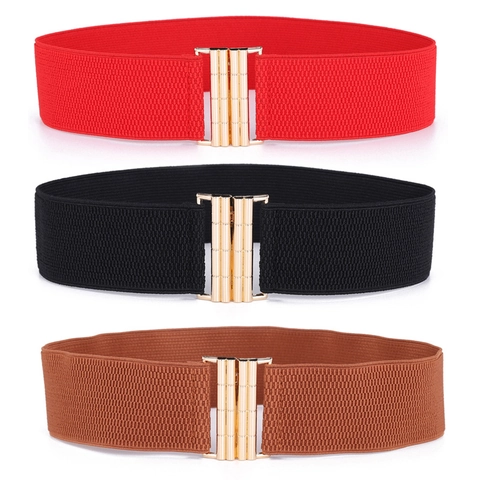 Women Elastic Wide Corset Belt Versatile Stretch Waistband With Bamboo Metal Buckle For Dress Decoration Fashion Accessories