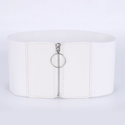 Damen Mode Breite Elastische Taille Korsett Gürtel Reißverschluss Vorne O-Ring Design PU Leder Taille Gürtel Für Kleider Mäntel