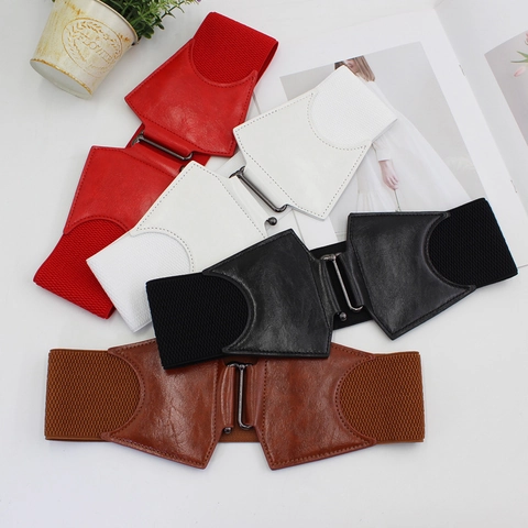 Ceinture Corset Large Élastique pour Femmes Boucle Entrelacée en Cuir PU Ceinture Extensible Couleur Unie Accessoire de Robe Mode