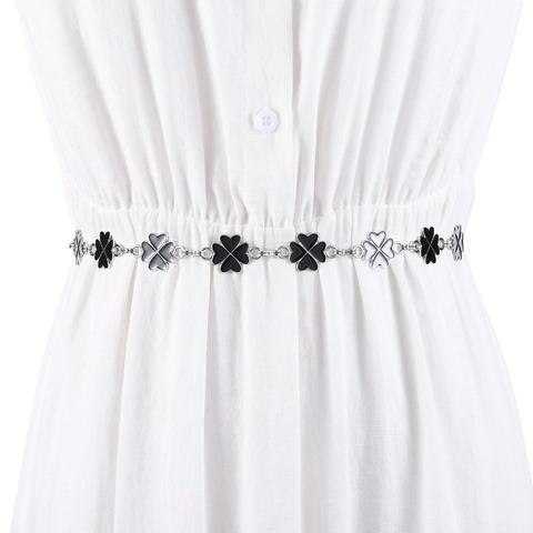 Elegant Clover Metal Waist Chain For Women Adjustable Decorative Belt For Dress Electroplated Alloy Thin Waist Chain Accessories