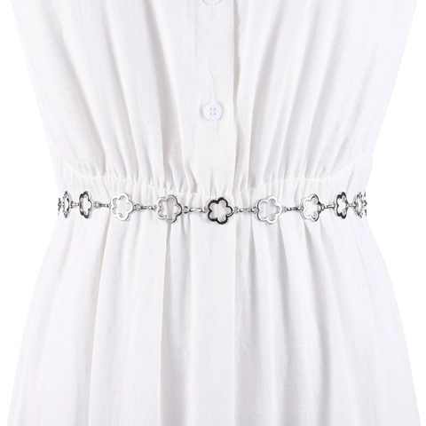 Cintura a Catena in Metallo con Fiori Traforati da Donna Catena in Vita Sottile in Lega Regolabile per Abiti Accessori Decorativi