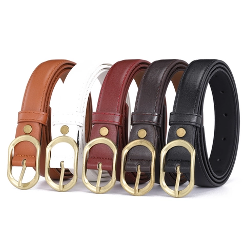 Women Vintage Oval Alloy Buckle PU Leather Thin Belt Korean Style Ins Fashion Waist Strap For Jeans Dresses Casual Jewelry