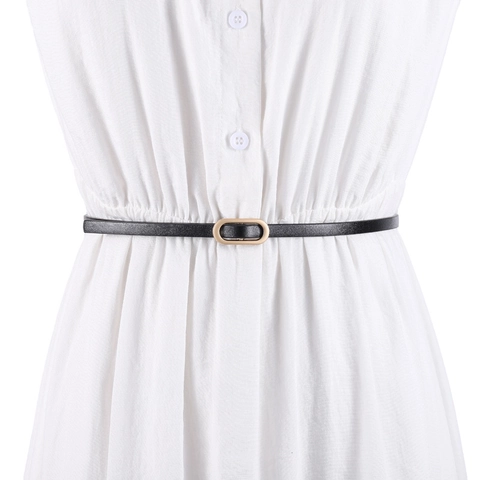 Cintura Sottile da Donna Minimalista Con Fibbia Metallica Ovale Senza Fori Regolabile in Pelle PU Cintura a Nodo per Abiti Jeans Cappotto