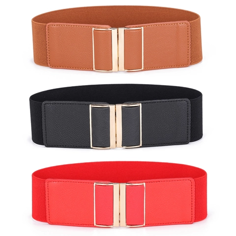 Mode Damen Elastischer Taillengürtel Breit PU Leder Patch Legierung Verriegelungsschnalle Korsett Gürtel Für Kleider Vielseitig