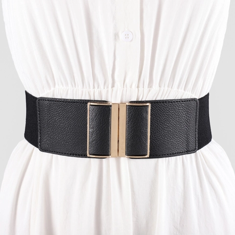 Mode Damen Elastischer Taillengürtel Breit PU Leder Patch Legierung Verriegelungsschnalle Korsett Gürtel Für Kleider Vielseitig