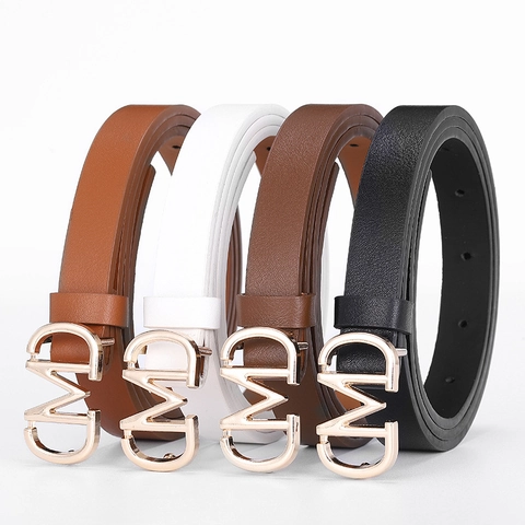 Damen Mode Dünner PU Leder Gürtel Minimalistisch Glatte Metall Buchstaben Schnalle Dekorative Bund Für Anzug Hosen Pendeln Kleid