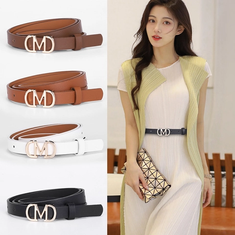 Damen Mode Dünner PU Leder Gürtel Minimalistisch Glatte Metall Buchstaben Schnalle Dekorative Bund Für Anzug Hosen Pendeln Kleid