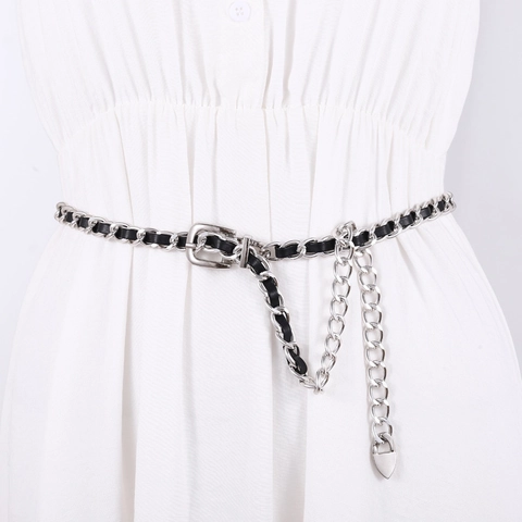 Damen Mode Geflochtene Kette Gürtel Legierung Metall PU Leder Taillenkette Mit Herz Anhänger Elegant Dekorativer Kleid Gürtel