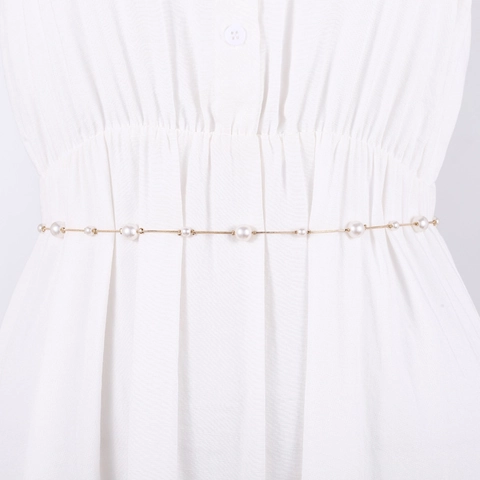 Elegante Cintura a Catena in Vita con Perle per Donna Catena a Maglie in Metallo Oro Cintura Regolabile per Abito Gioielli di Moda