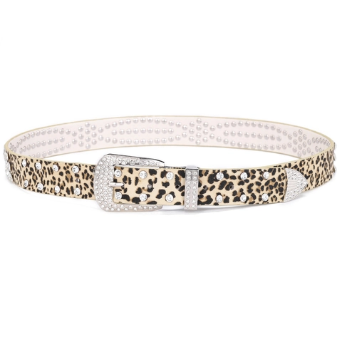 Damen Punk Leopardenmuster Gürtel Mit Strass Schnalle Set PU Leder Western Cowboy Y2K Mode Nieten Taillengürtel