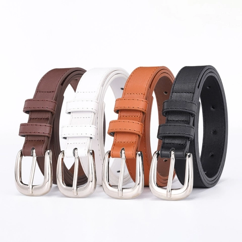Cintura da Donna in Pelle PU Minimalista Fibbia ad Ardiglione Argento Cintura Semplice Retro Versatile per Jeans Casual per Studenti