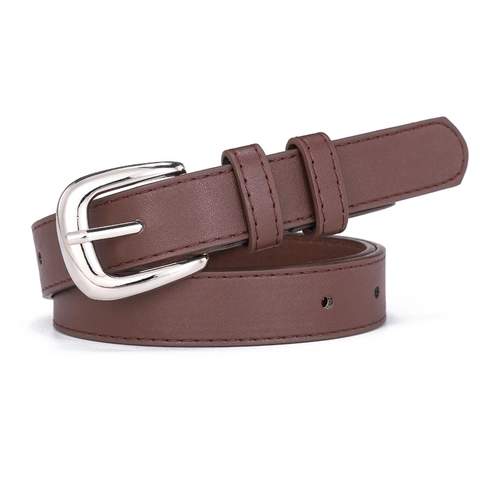Cintura da Donna in Pelle PU Minimalista Fibbia ad Ardiglione Argento Cintura Semplice Retro Versatile per Jeans Casual per Studenti