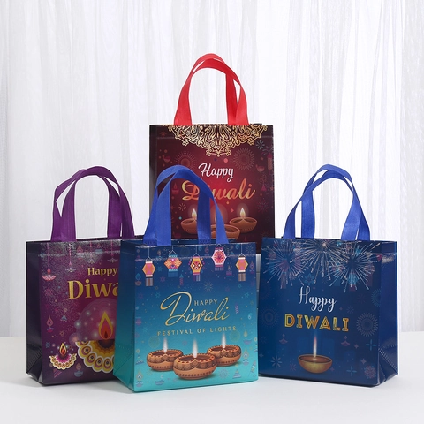 Bolsas de Regalo de Tela No Tejida Feliz Diwali Festival de las Luces Patrón Mandala Tradicional Bolsa de Embalaje de Regalo Fiesta
