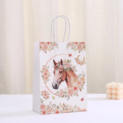 Sacchetti Regalo in Carta Con Stampa Floreale di Cavallo Con Manici Retrò Elegante Sacchetti per Matrimonio Compleanno Shopping