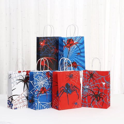 Halloween Kraftpapier Geschenktüten Mit Spinne Spinnennetz Druck Cartoon Griff Party Favor Süßigkeiten Verpackungsbeutel