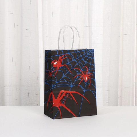 Halloween Kraftpapier Geschenktüten Mit Spinne Spinnennetz Druck Cartoon Griff Party Favor Süßigkeiten Verpackungsbeutel