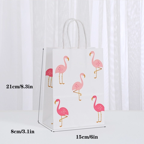 Cartoon Flamingo Printed Kraft Paper Gift Bag With Handle Small Shopping Handbag For Party Favor Wedding Souvenir Packaging