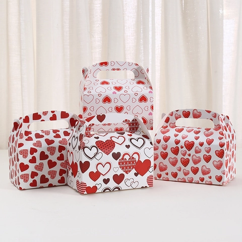 Scatola Regalo Portatile in Carta Kraft con Motivo a Cuore Romantico per Matrimonio di San Valentino Confezione da Forno