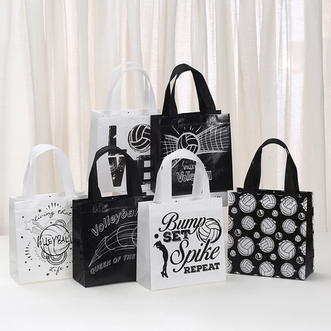 Bolsa de Regalo de Tela No Tejida con Estampado de Voleibol Bolsa de Mano Impermeable Laminada para Fiesta Deportiva Mujer