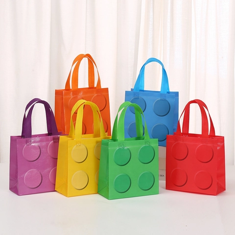 Kreative Baustein Stil Vliesstoff Geschenktüte Laminiert Wasserdichte Handtasche Für Geburtstag Party Wiederverwendbare Tasche