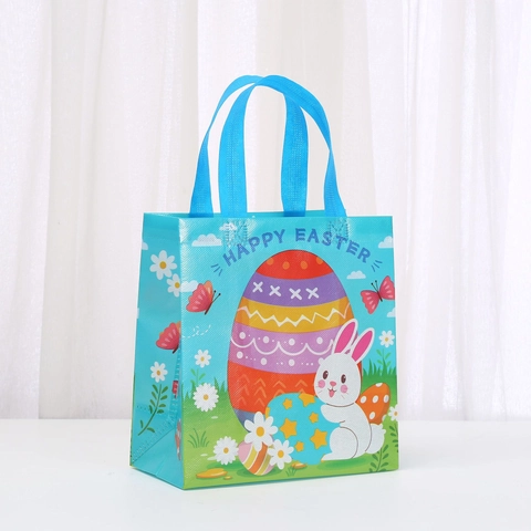 Laminated Non-woven Easter Gift Bag With Bunny Egg Print Happy Easter Tote Bag For Shopping Party Favors Wrapping Bags