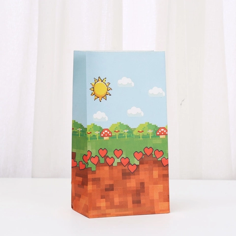 Bolsas de Regalo de Papel Kraft Pixel Art Con Asas Tema de Juegos Animados Bolsas de Fiesta para Cumpleaños Bolsas Pixeladas