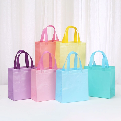 Macaron Color Non-Woven Tote Bag Eco-Friendly Waterproof Gift Wrap Bag Reusable Shopping Bag For Party Wedding Favors