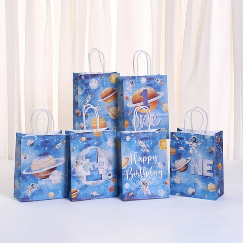 Ruimte Astronaut Thema Kraftpapier Geschenkzakjes Planeet Raket Print Snoep Snack Verpakking Zakken Voor Kinderen Verjaardagsfeestje
