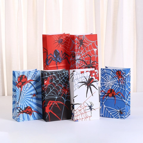 Halloween Kraft Paper Gift Bags Cartoon Spider Web Printed Candy Packaging Bags For Festival Party Favors Storage Bag