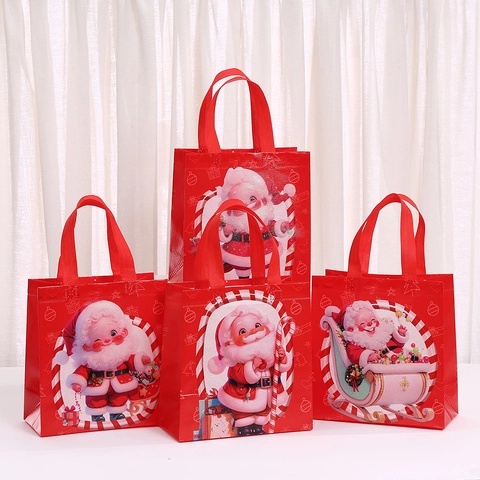 Santa Claus Non-Woven Gift Bags Cartoon Reusable Shopping Tote For Party Favors Candy Red Handheld Christmas Treat Bag
