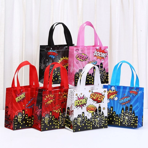 City Hero Series Comic Theme Non-Woven Gift Bags Reusable Shopping Bags For Party Favor Gift Packaging Printed Handbag With Handle