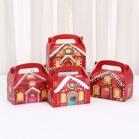 Confezione Regalo Natalizia a Forma di Casetta di Pan di Zenzero in Cartone con Manico per Caramelle e Feste